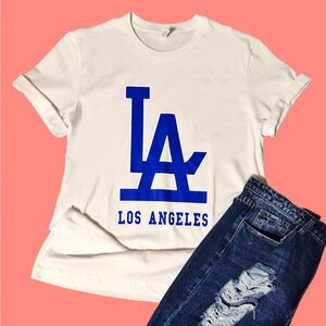 “NEW” Unisex T-Shirts LA Dodgers T-Shirt  “LA LOS ANGELES” text in Blue in Front
